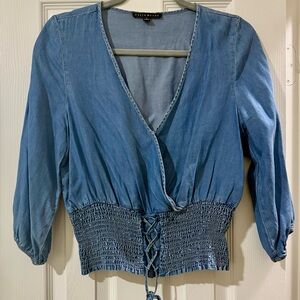 Women’s Demin Smocked Waist Wrap Top